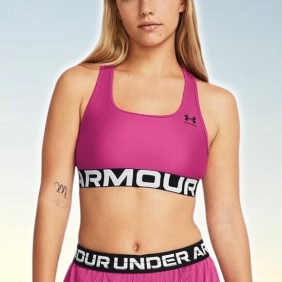 NWT UNDER ARMOUR HeatGear Armour Mid Branded Women's Size Large Astro Pink - Picture 1 of 6